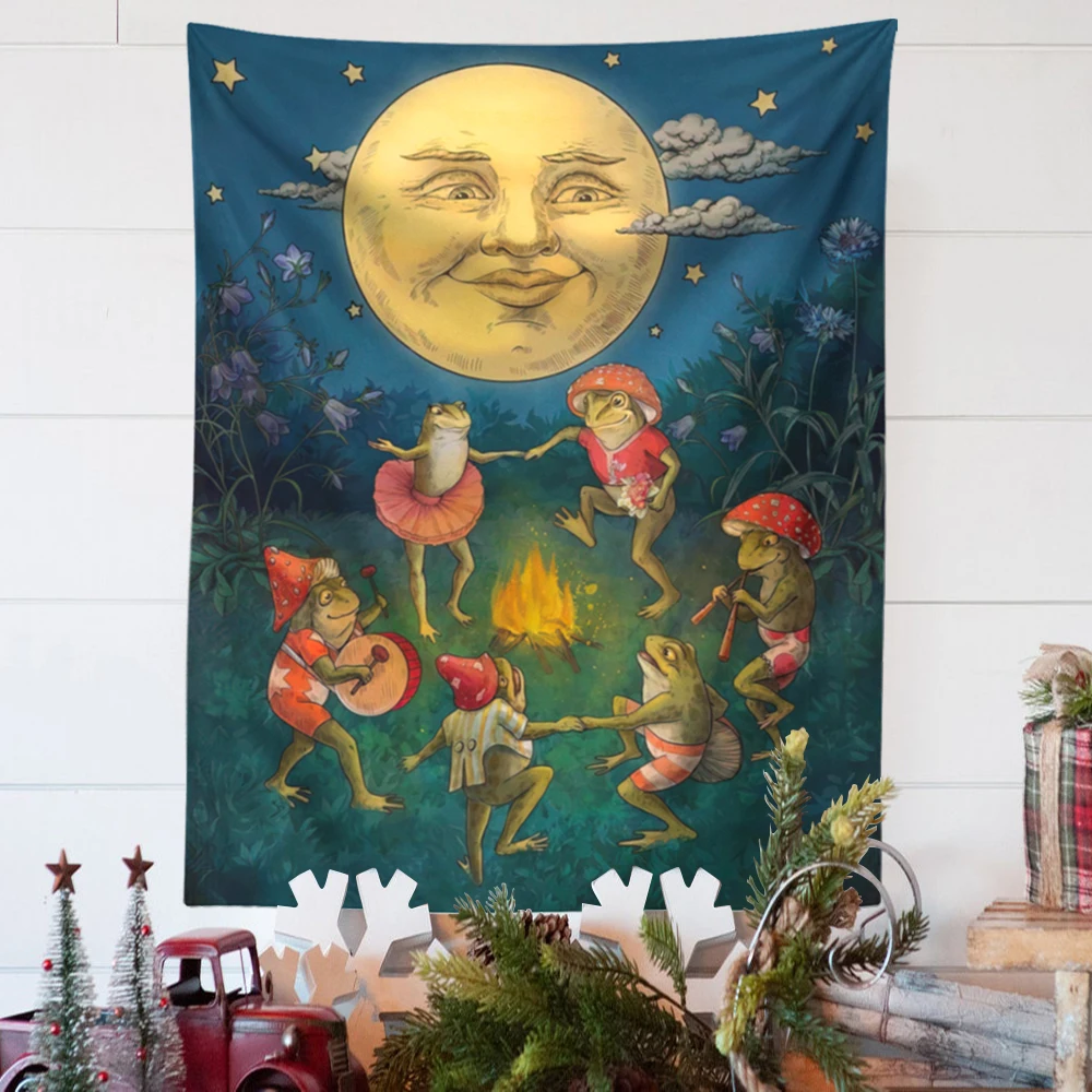 

Party Frog Tapestry Wall Hanging Mushroom Moon Phase Tapestries Bohemian Cute Cartoon Kids Room Tapestry Girls Dorm Home Decor