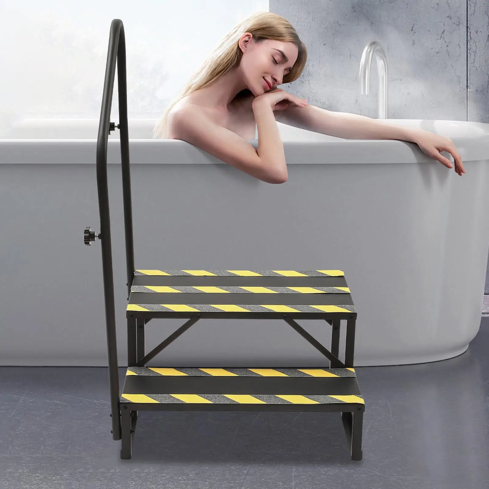 

Rv Step Ladder with Single-Side Handrail & Reflective Strips - Pre-Drilled Mounting Holes for Secure Installation