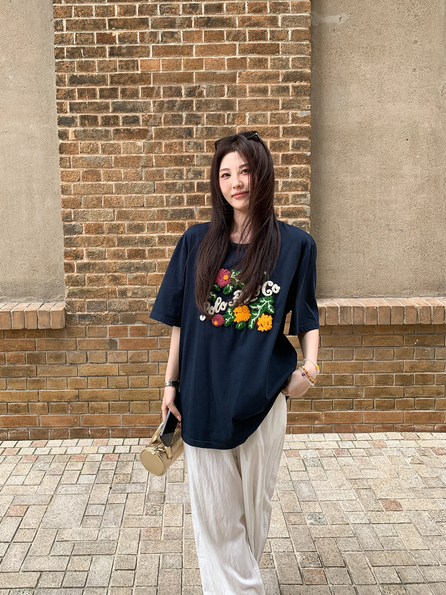 

NAZ хлопковая футболка больших размеров с вышивкой, свободный крой, круглый летний топ для женщин