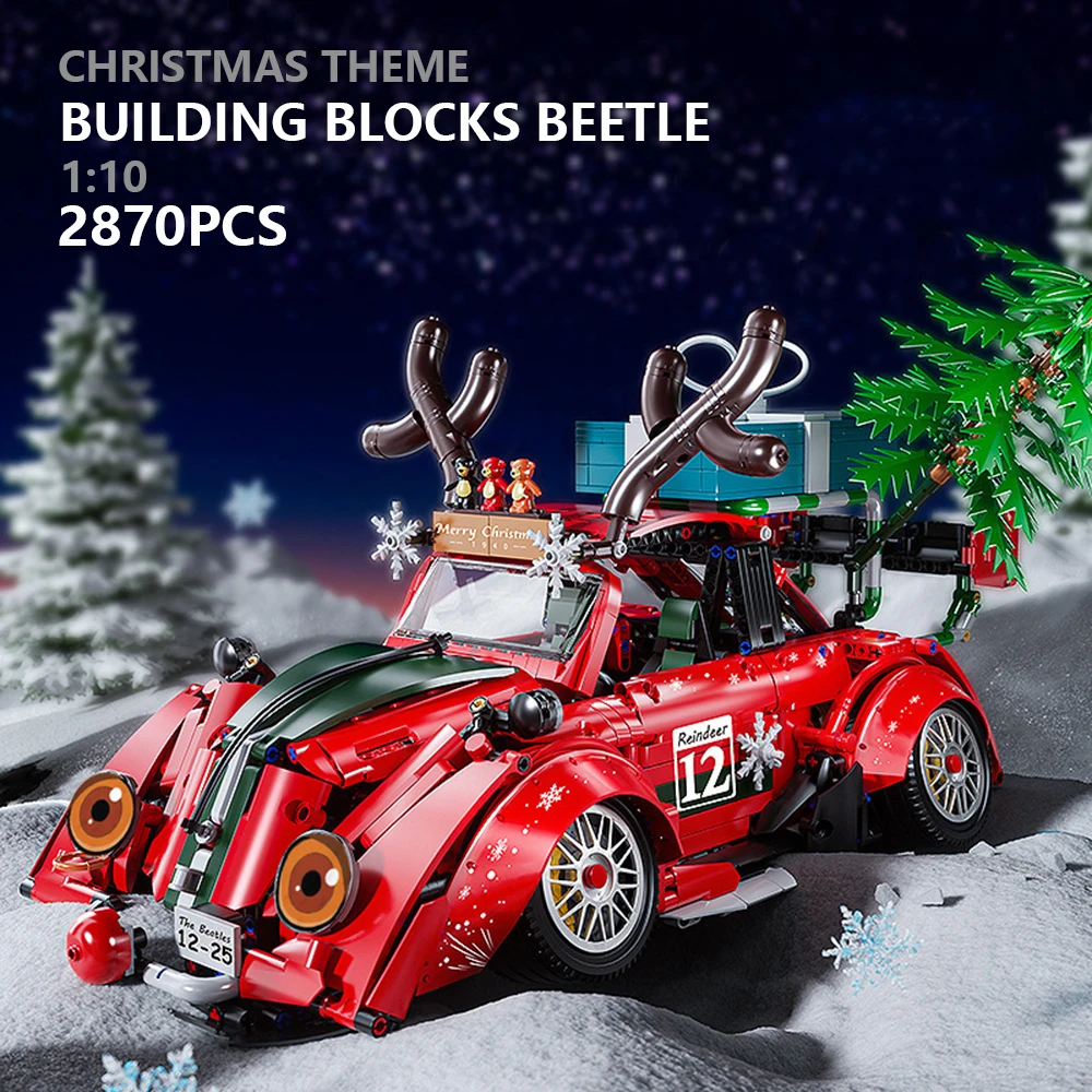

Christmas Beetle Adult Difficulty MOC Tech Electric Racing Car Building Blocks Assembly Model