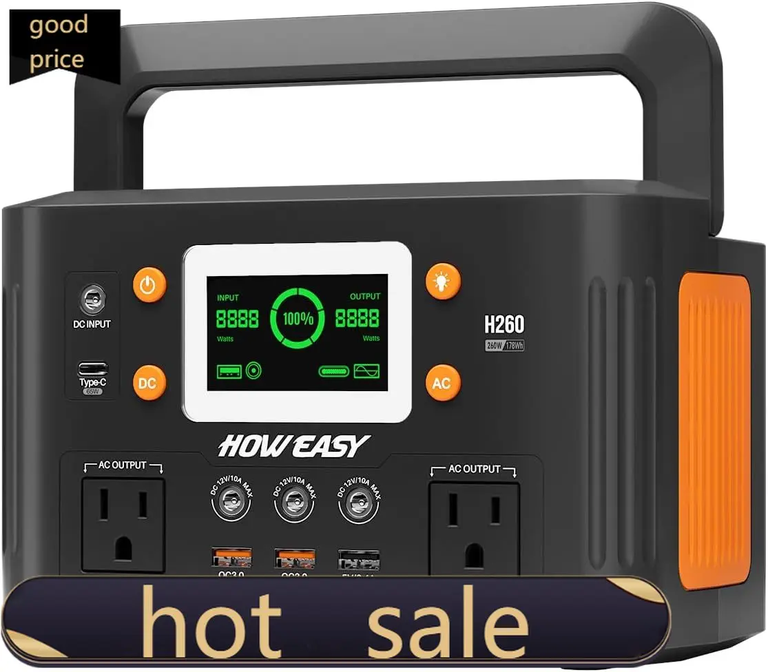 

Portable Power Station 260W 500W peak Solar Generator with PD 65W 110V Pure Sine Wave AC Outlet 48000mAh Backup Lithium