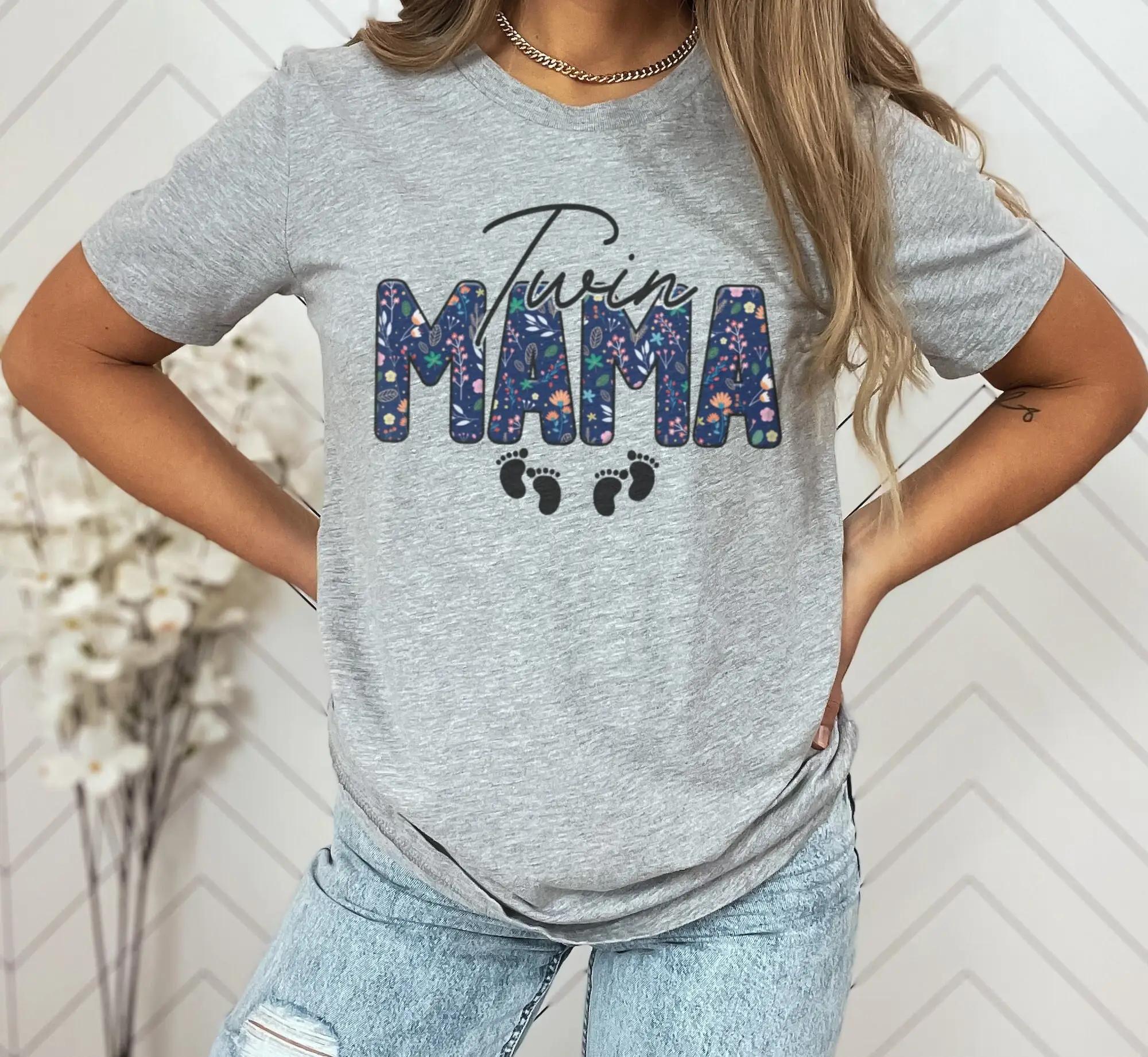 Twin Mama Floral Boho Vibe T Shirt Or Sweat