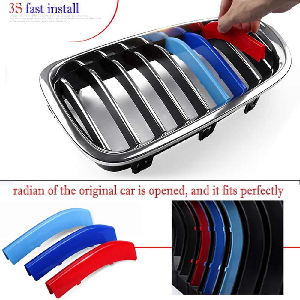 7/8 Grilles For BMW X1 F48 2016 2017 2018 Front Grille Trim Strips Grill Performance Sports Cover Sticker 3 Colors 3D M Styling