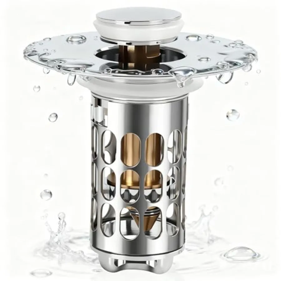 

Bathroom Sink Drain Strainer, Universal 3 in 1 Bathroom Sink Stopper, Pop Up Bathroom Sink Drain Stopper with Removable Bathroo