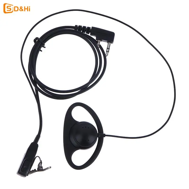 Single Wire Earpiece Headset Kit MIC PTT Mic D Shaped 2 Pin Radio Earphone Walkie Talkie for KENWOOD BAOFENG TYT Ear Hook