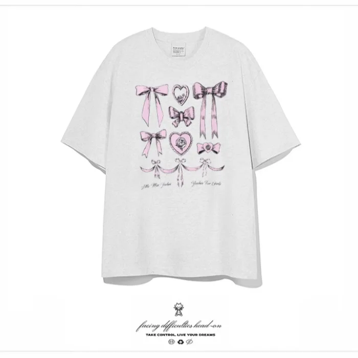 

Love Heart Knot Print ort Sve T-irt Casual Loose Fit Cotton round Ne Regular Length Summer Top for Women