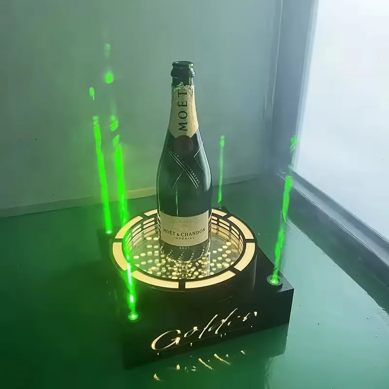 Bespoke LED Green Laser Light Champagne Bottle Presenter Laser Glorifier Wine Rack Illuminated Vodka Holder Whisky Display Stand