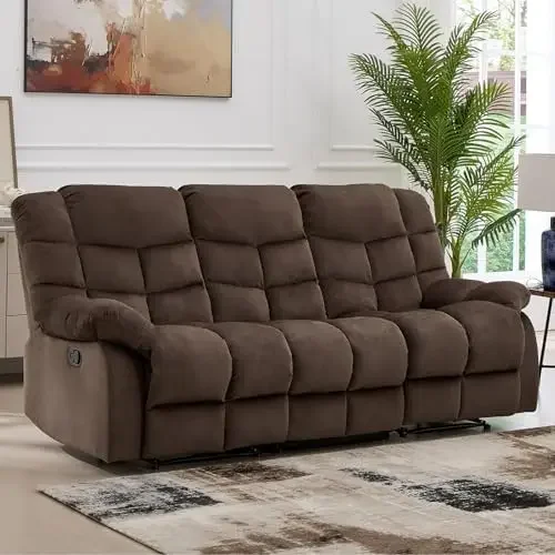 Manual Reclining Sofa, 3 Seat Recliner Sofa with Armrest and Overstuffed Backrest, Couch Set for Living Room, Bedroom