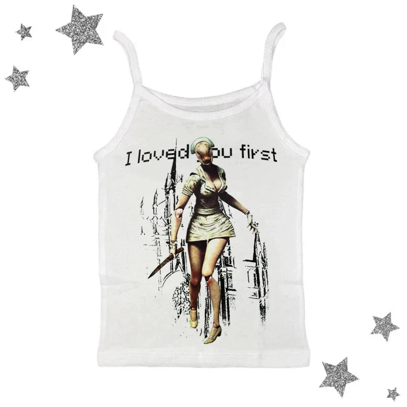 Harajuku Aesthetic Women Clothes shirt Casual Y2K style Crop Tops T-shirt Short Sleevle Sleeveless Tees Gothic Streetwear 2000s