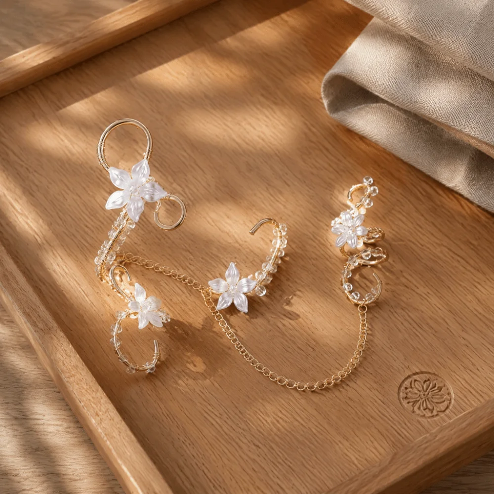 Artificial Integrated Finger Chain Bracelet Six-Leaf Flower Hollow Out Spiral Gold Arm Cuff Boho Exotic Style Open Arm Bangle