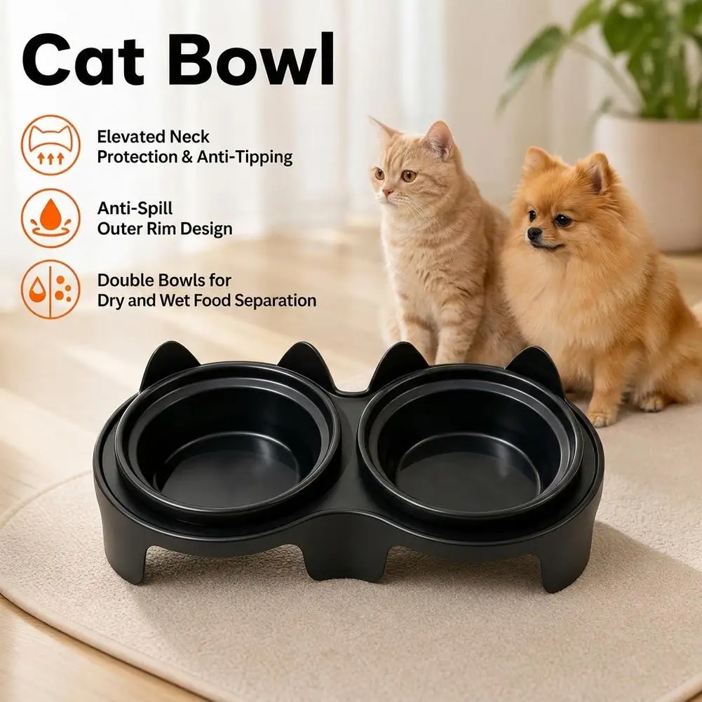 Bols surélevés pour chats 15 °   Bol double incliné pour nourriture et eau pour chat, station d'alimentation surélevée pour animaux de compagnie, anti-vomissement, anti-déversement, bol pour chien