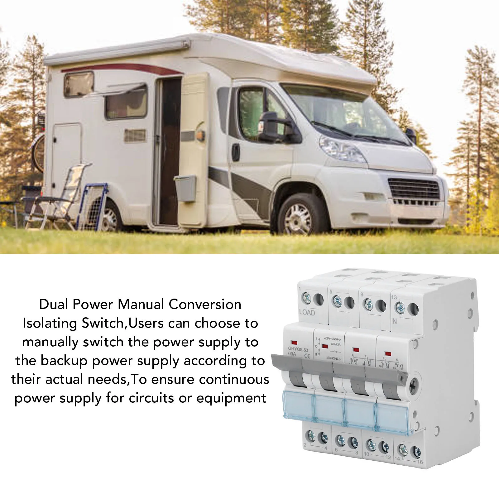 

Dual Power Manual Transfer Silver Alloy Contacts Interlock Circuit Breaker 63A PC Flame Retardant Shell for Household