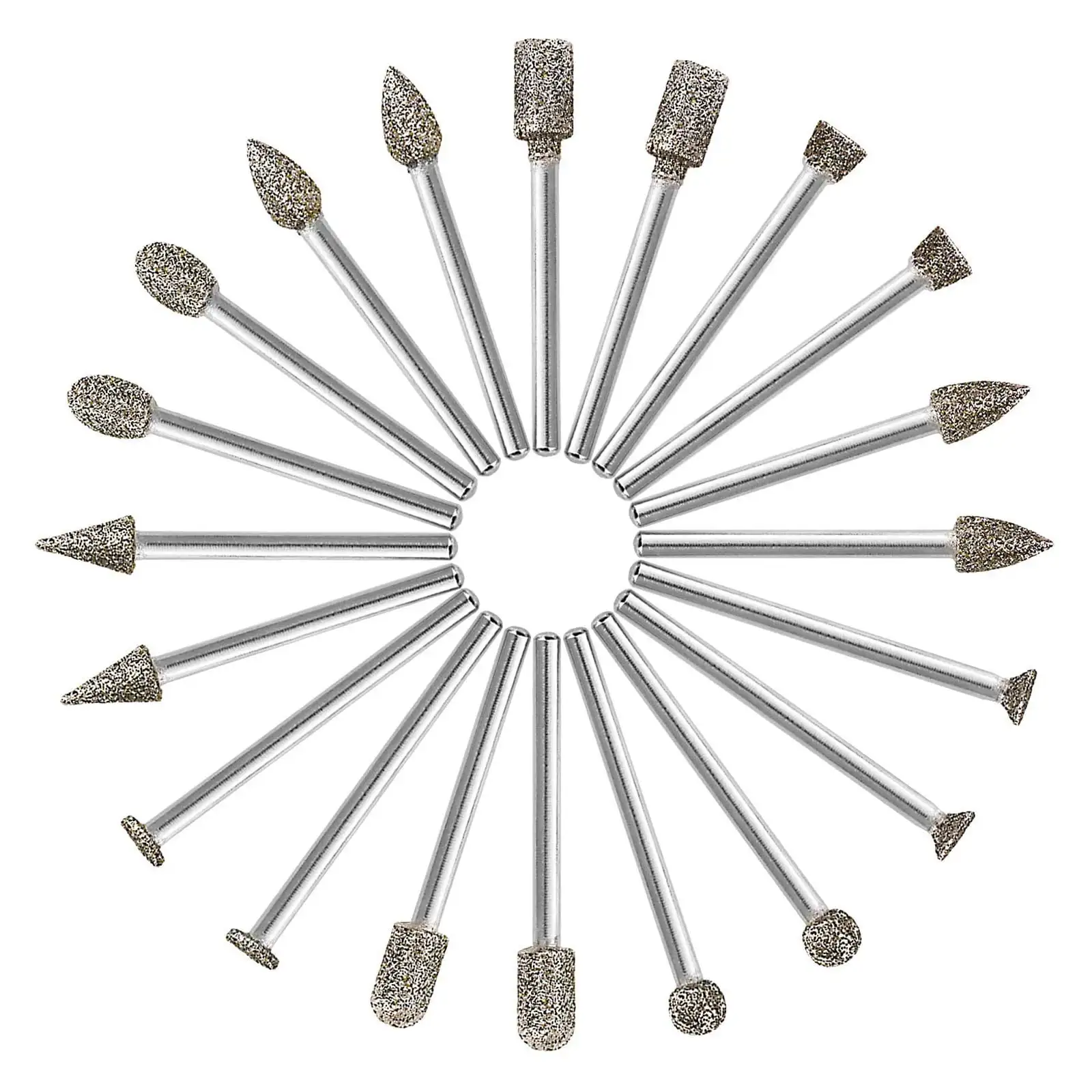 

60 Grit 20Pcs Burr Set Rotary Grinding Burrs Drill Bits Set with 1/8 inch Shank Diamond Coated Stone Carving Accessories Bit