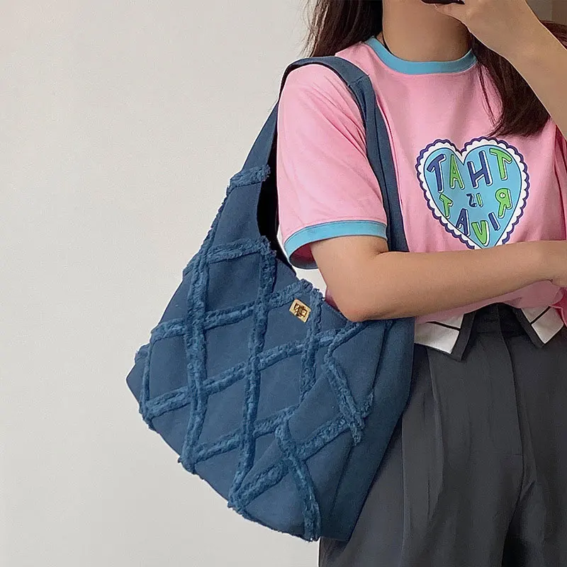 Quaste Denim Tasche Marke Leinwand Tasche Frauen tasche große Kapazität lässige Schulter Handtasche Einkaufstasche Aufbewahrung tasche Wildleder