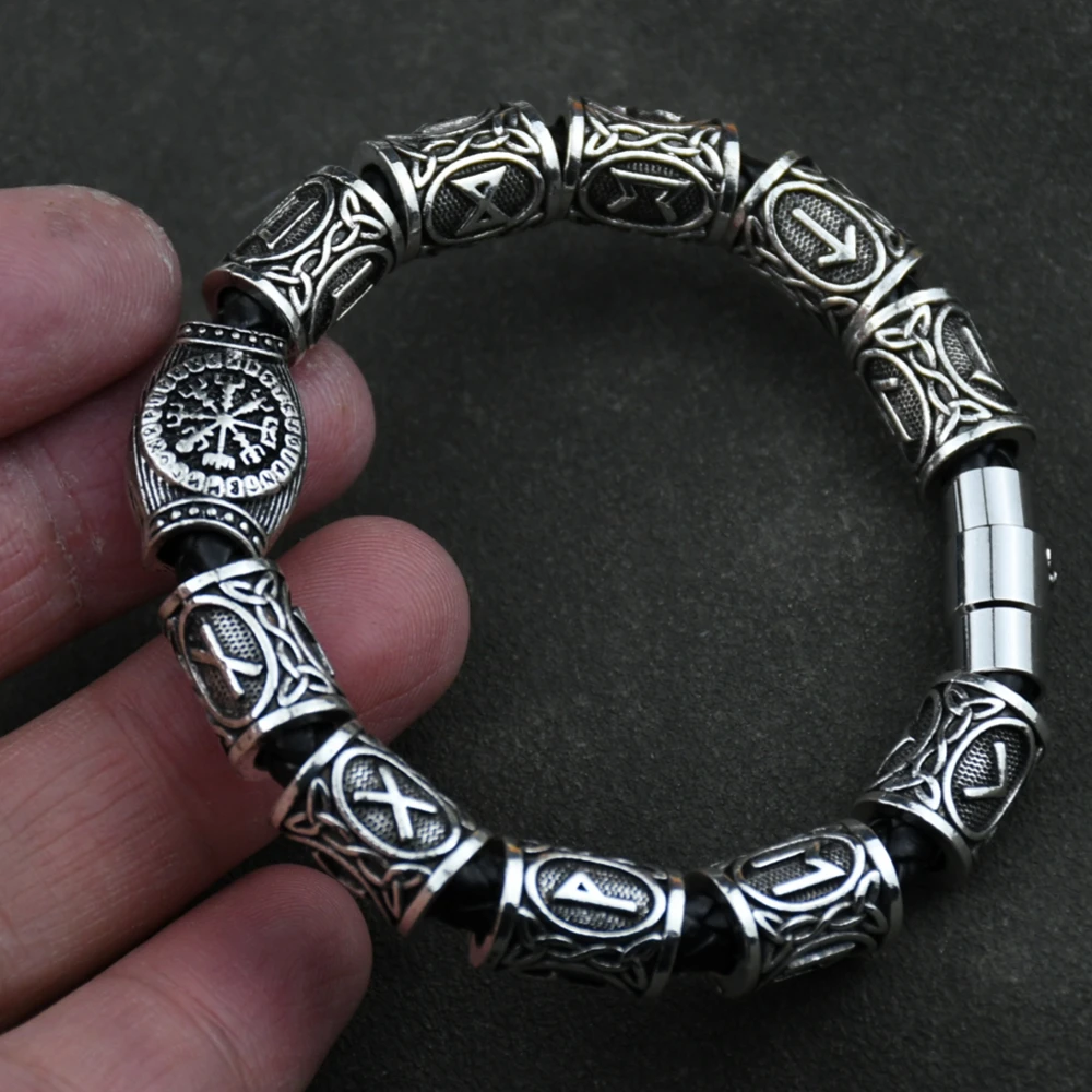 Norse Runic Runes Beads Charm Vikings Accessories Womens Mens Magnetic Bracelet Viking Jewelry Dropshipping