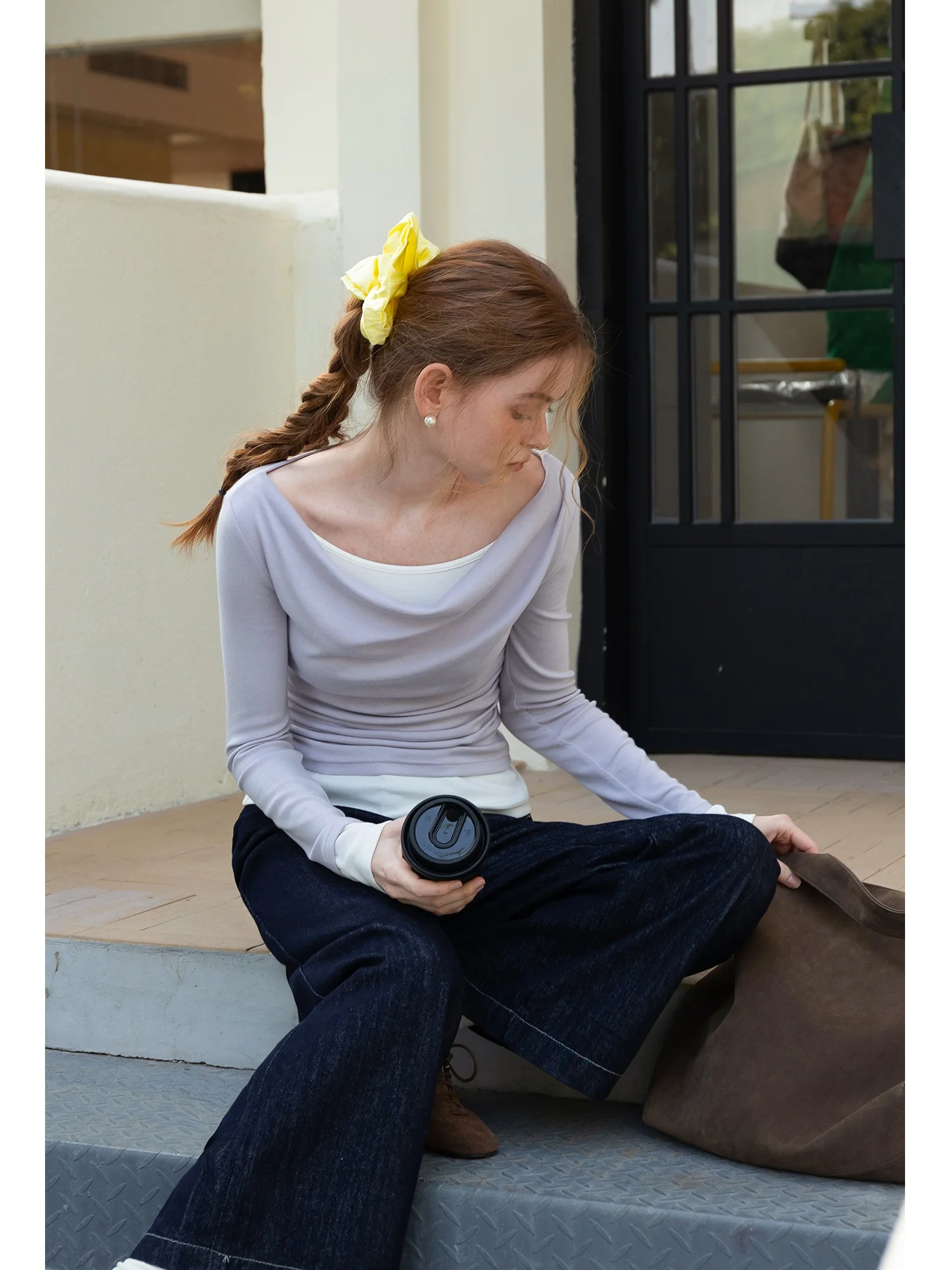 

Женская футболка Eggka Simple Slim Fit с длинным рукавом, дизайнерская, с нежным воротником, повседневная, в стиле колор-блок