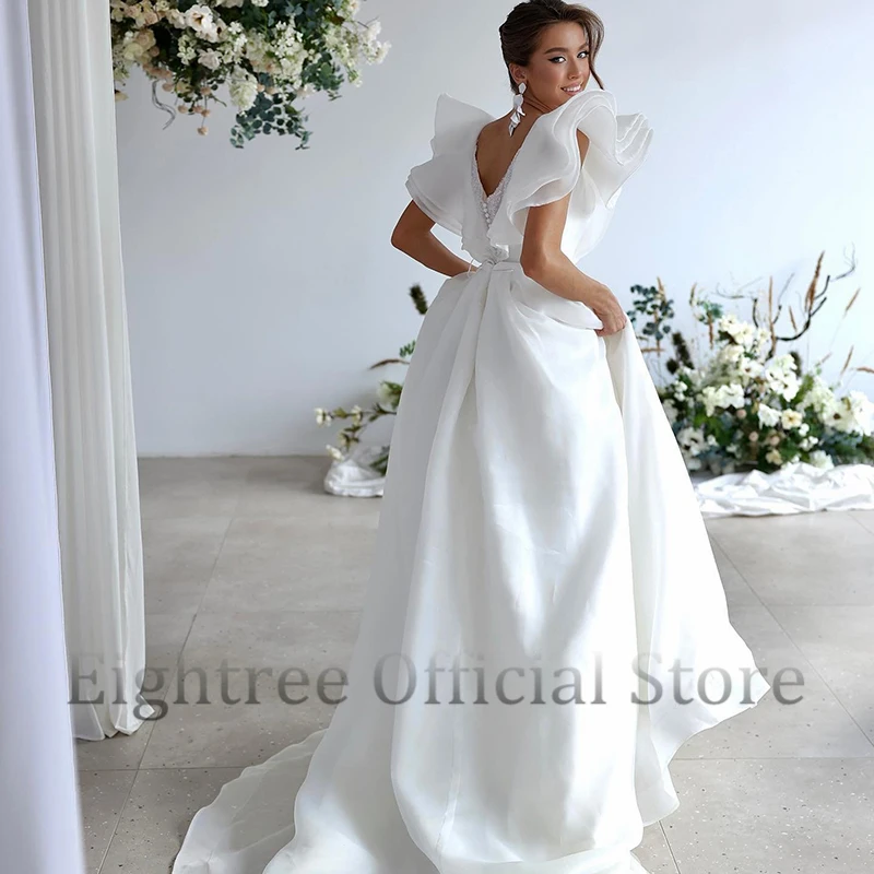 Eightree Elegant Princess Wedding Dresses Boho Beach Double V-Neck Bridal Dress White Beadings Evening Wedding Gowns Custom Size