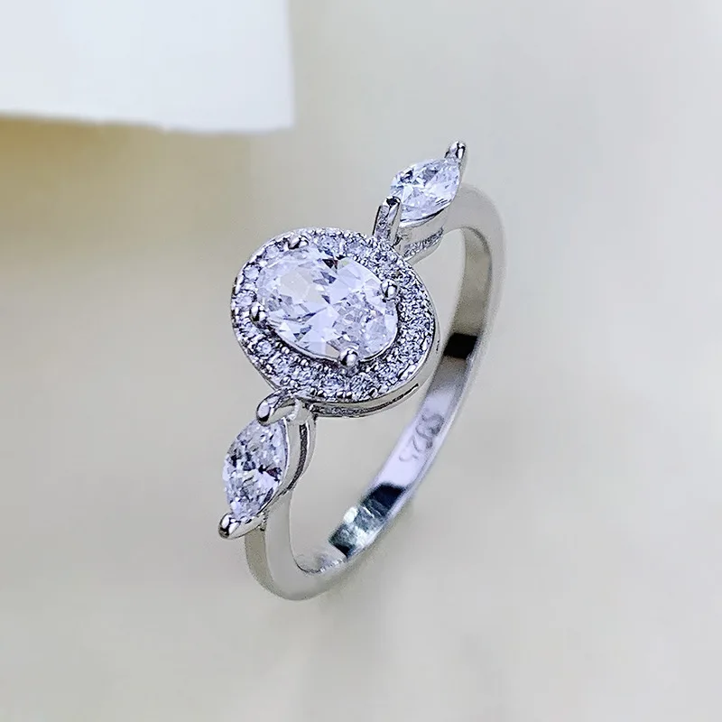 Fashion Jewelry S925 Silver Ring 6 * 4mm Oval Dove Egg Zircon Ring Boutique Wedding Elegance Versatile Women's Jewelry