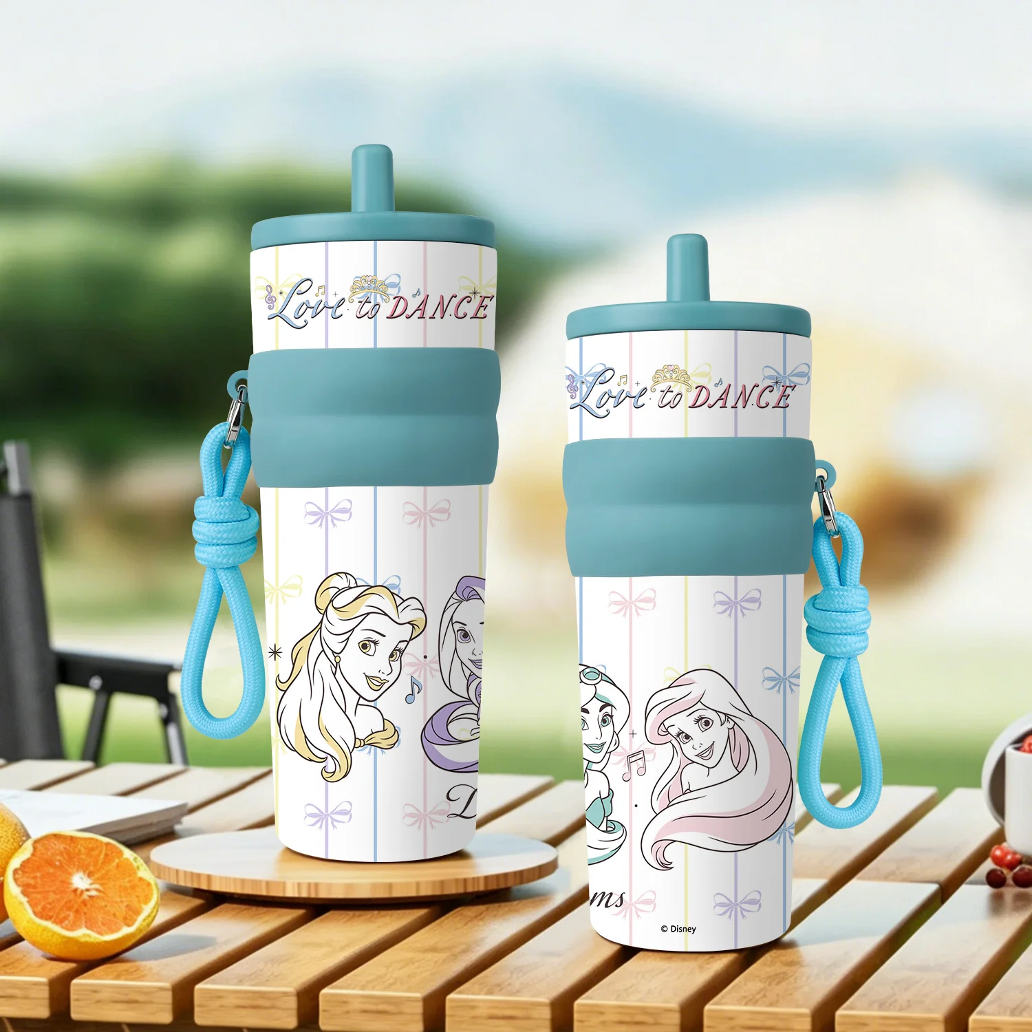 1pc 25oz Disney Princess Stainless Steel Tumbler Insulated Travel Mug with Straw Hanging Rope Portable Cup for Office Outdoor view 3
