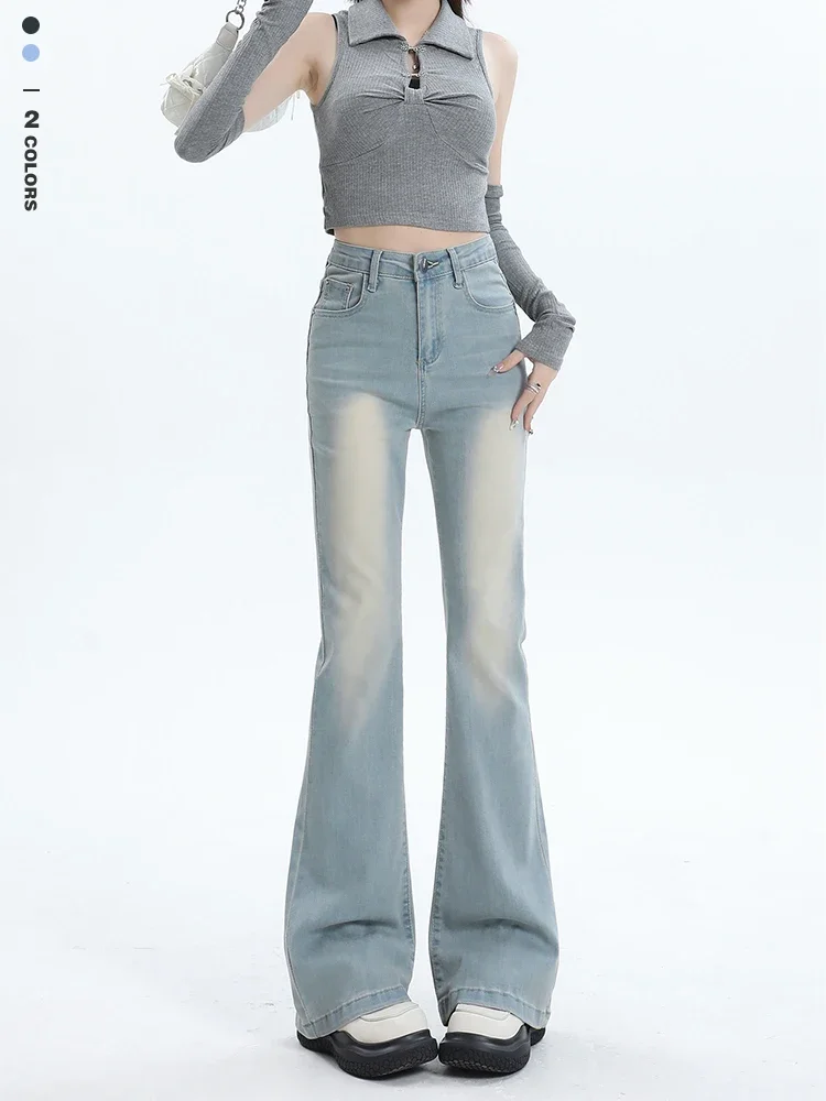 

Женские джинсы в стиле ретро, Облегающие расклешенные брюки с высокой талией, удобные обтягивающие брюки из эластичной ткани, осень 2024