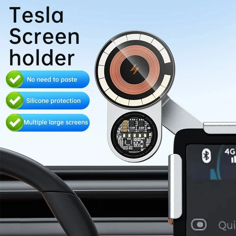 Wireless Fast Charging Aluminum Alloy 360° For Tesla Macsafe holder Suspended Screen Magnetic Suction Car Phone Holder