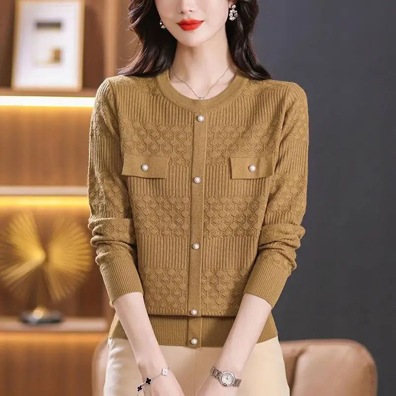 

Knitted Base Layer Ladies Thin Early Fall 2023 New Spring and Autumn Women's Top Fashion Mom Short Sweater