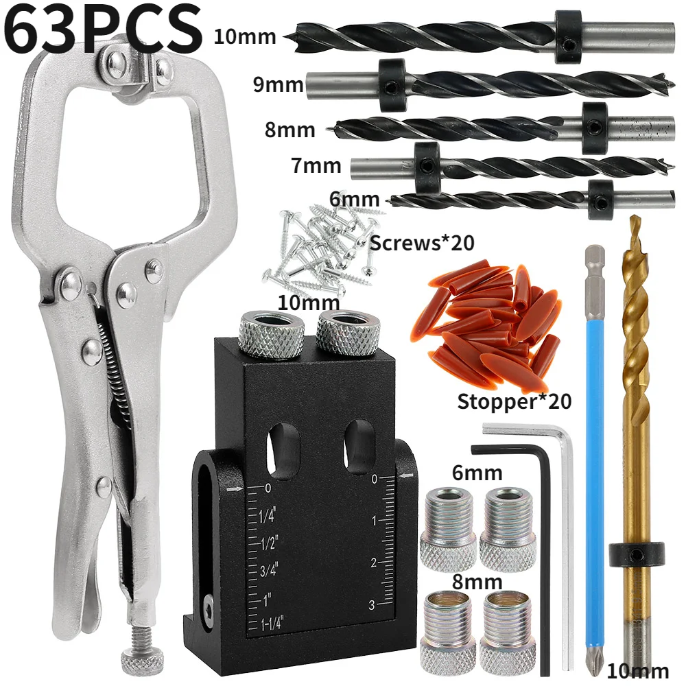 

Pocket Hole Jig Kit 15-Degree Angle Drill Guide Woodworking Drill Angle Guide Hole Puncher Locator Jig Oblique Hole Holder Kit