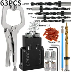 Pocket Hole Jig Kit 15-Degree Angle Drill Guide Woodworking Drill Angle Guide Hole Puncher Locator Jig Oblique Hole Holder Kit