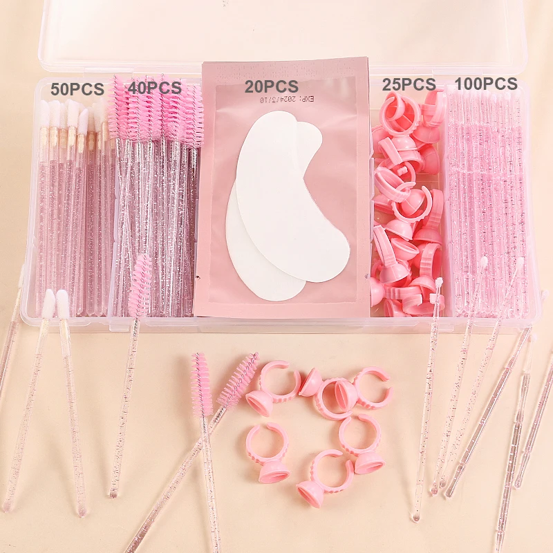 235PCS/Set Pink Eyelashes Extension Set Lashes Micro Brush Crystal Wands Tape Glue Ring Eye Pad Disposable Mascara Applicator