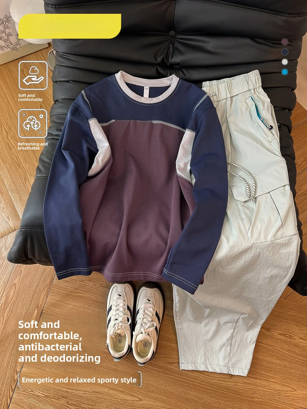 

Легкий спортивный костюм ZEENI Dopane Color Blo Long Sve T-irt для женщин: повседневные брюки и футболка для весны