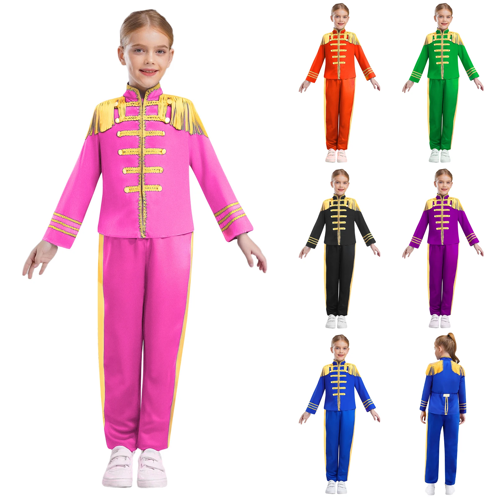 زي نجم الموسيقى البريطانية للأولاد والبنات في الستينيات زي فرقة الروك طبل البوق حارس الشرف أداء هامش الهبي قميص سترة وسراويل #5