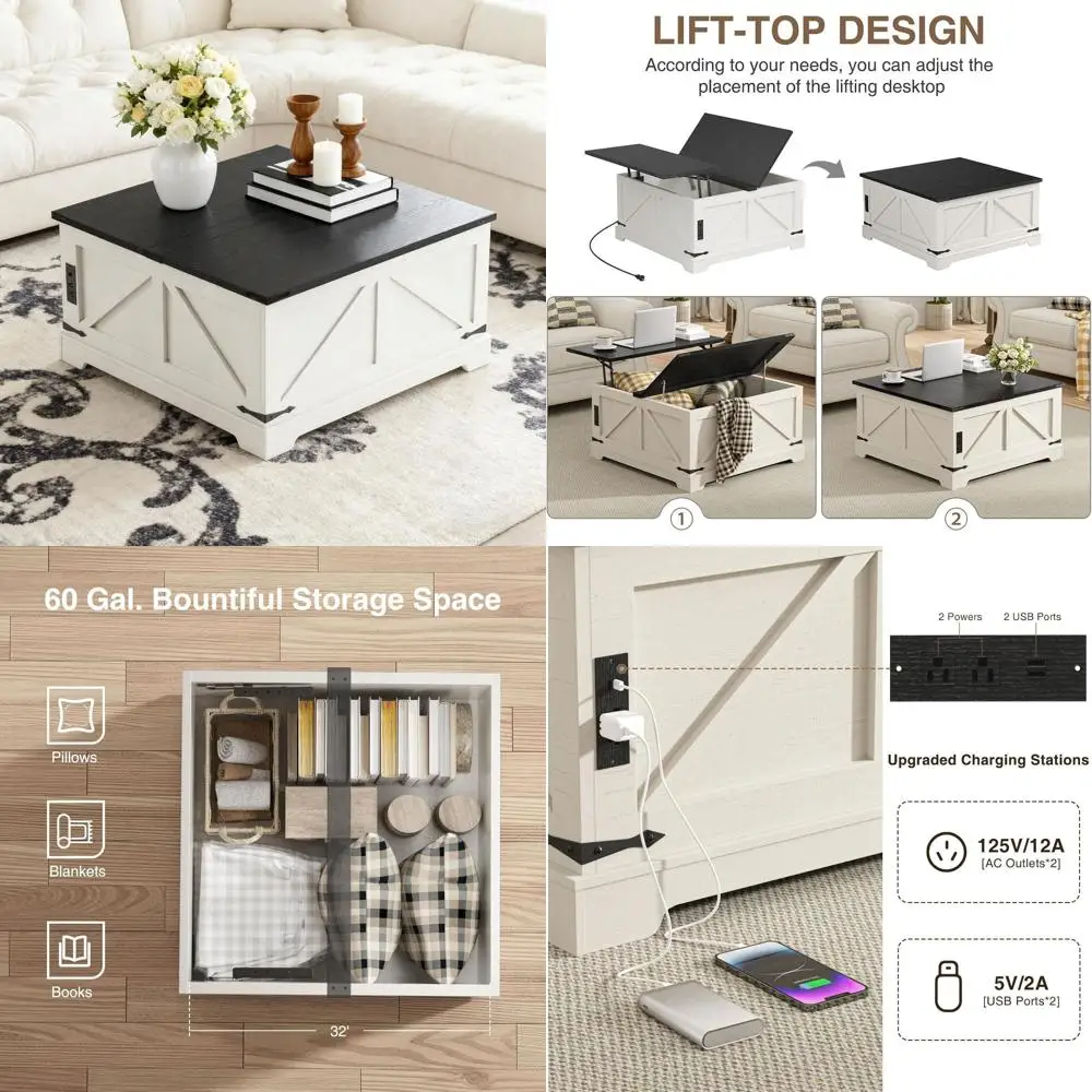 

Современный журнальный столик 35.4 с функцией хранения, белый, с зарядной станцией и скрытым отсеком для гостиной