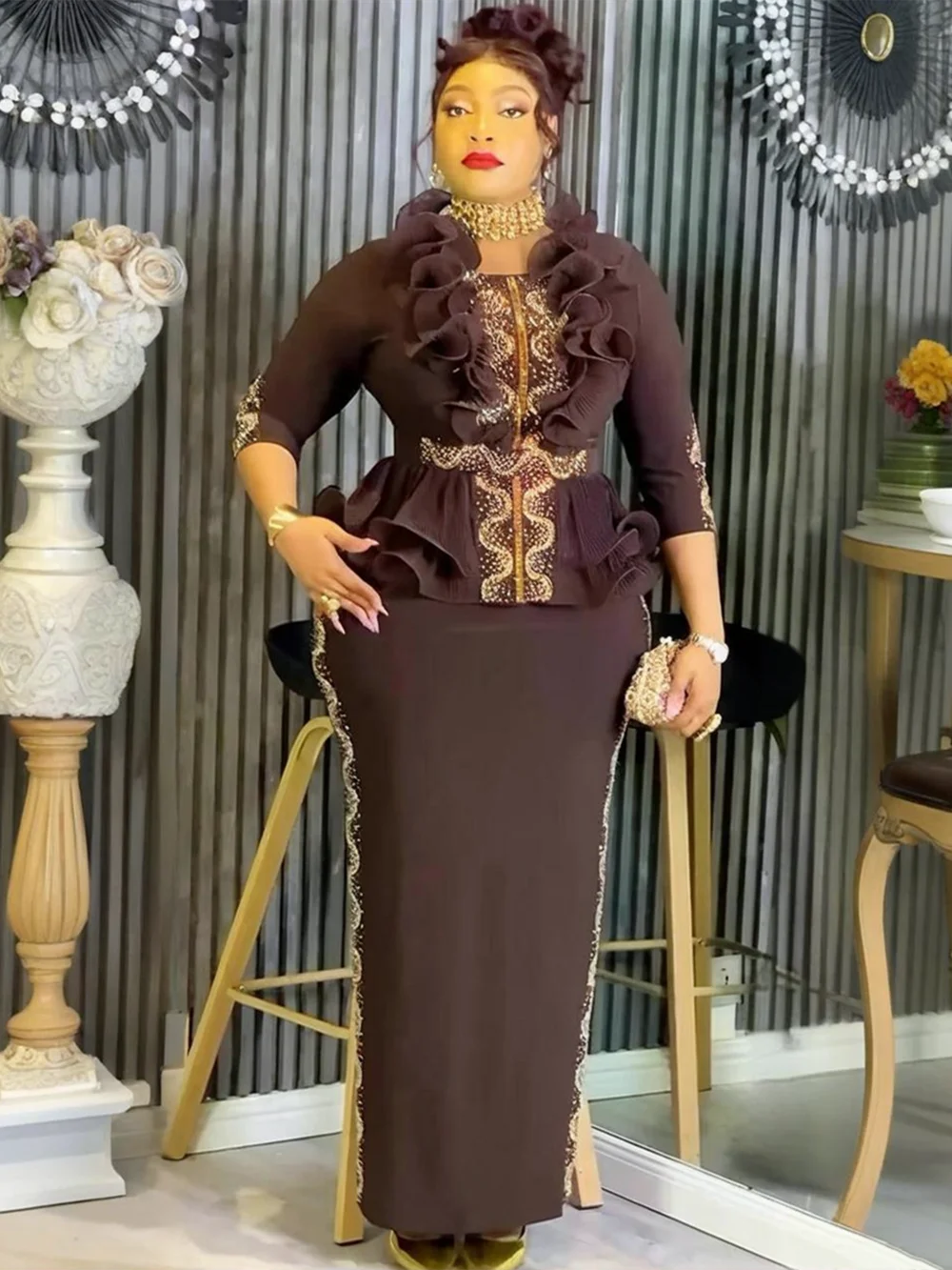 

Элегантные африканские платья для женщин больших размеров, вечерние длинные платья с рюшами, наряды в стиле дашики и анкара, африканская одежда 2026