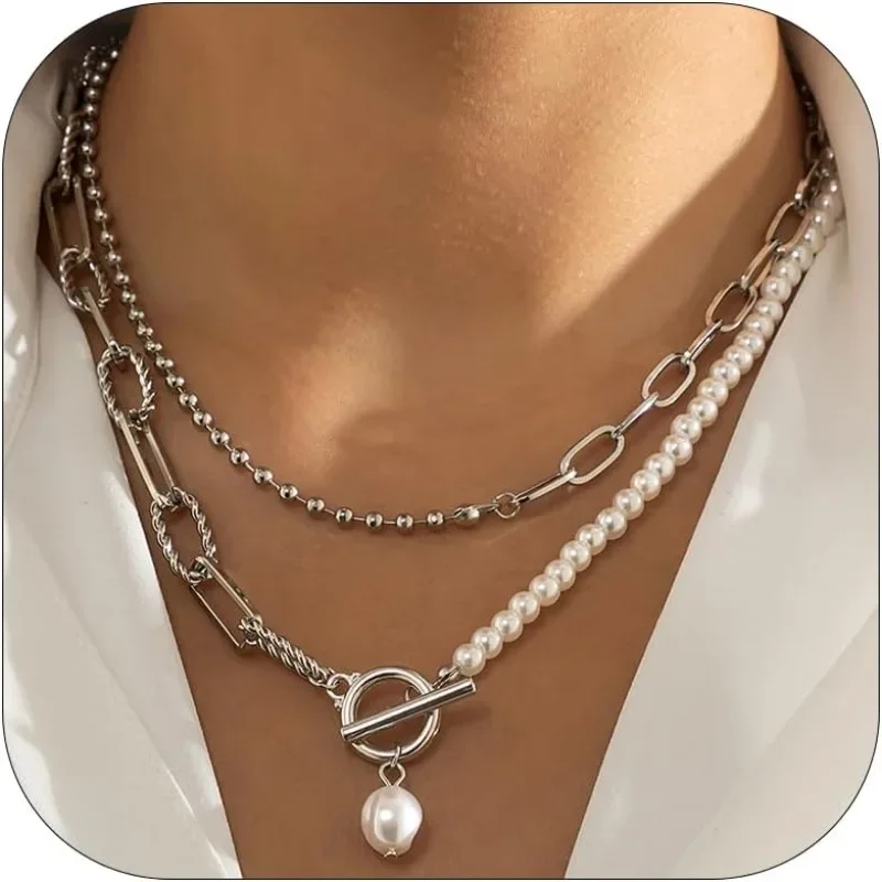 OL Layered Pearl Shell Starfish Pendant Necklace for Women Boho Charm Beads Pearl Necklace Beach Summer Outfits Jewelry