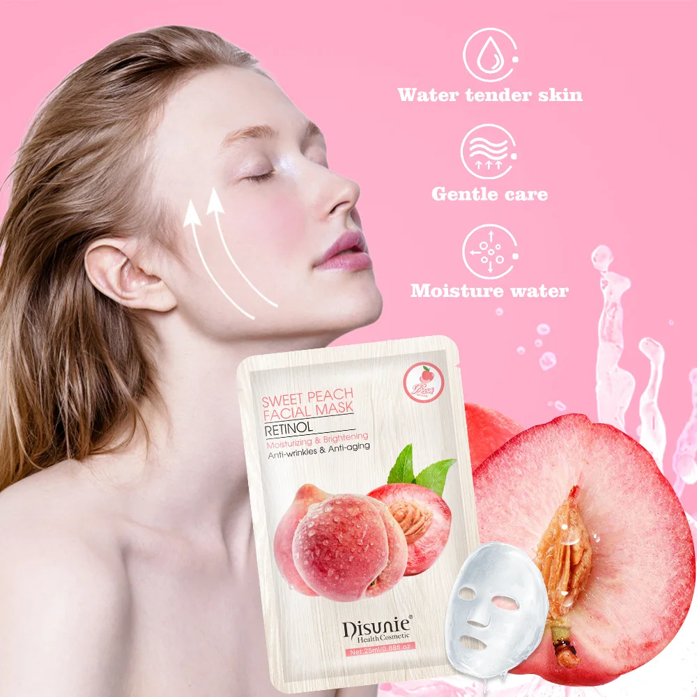 

10pCS Natural Peach Retinol Facial Mask Acne Anti-Aging Moisturizing Oil Control Whitening Shrink Pores Wrapped Mask Skin Care