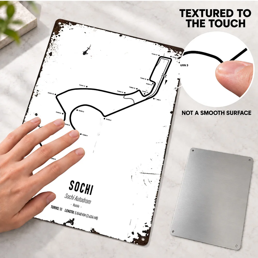 Sochi Autodrom Russia Textured Metal Poster Customized Aluminum Sign Track Route Outline Wall Art For Workshop Racing Fan Gift
