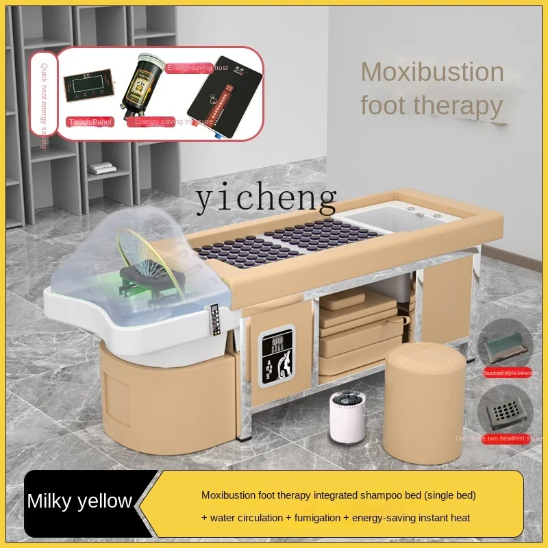 XL Moxibustion Foot Bath Integrated Head Therapy Shampoo Chair Hair Salon Water Circulation Fumigation Stainless Steel Bed