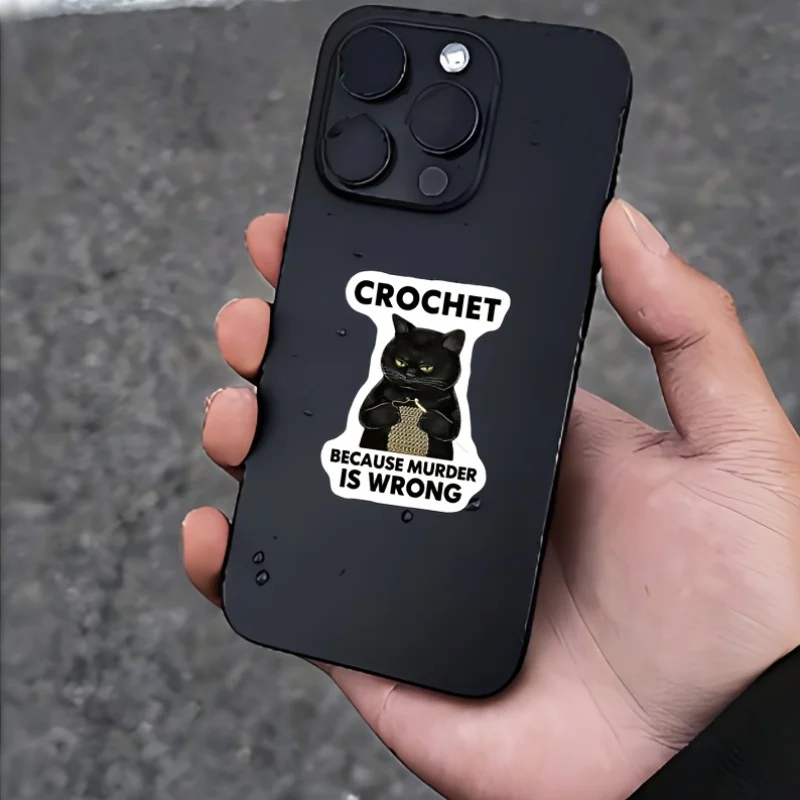 1 قطعة كروشيه القطة السوداء لأن القتل خاطئ كوب ماء ملصق الكمبيوتر المحمول ملصق دراجة نارية ملصق سيارة مقاوم للماء