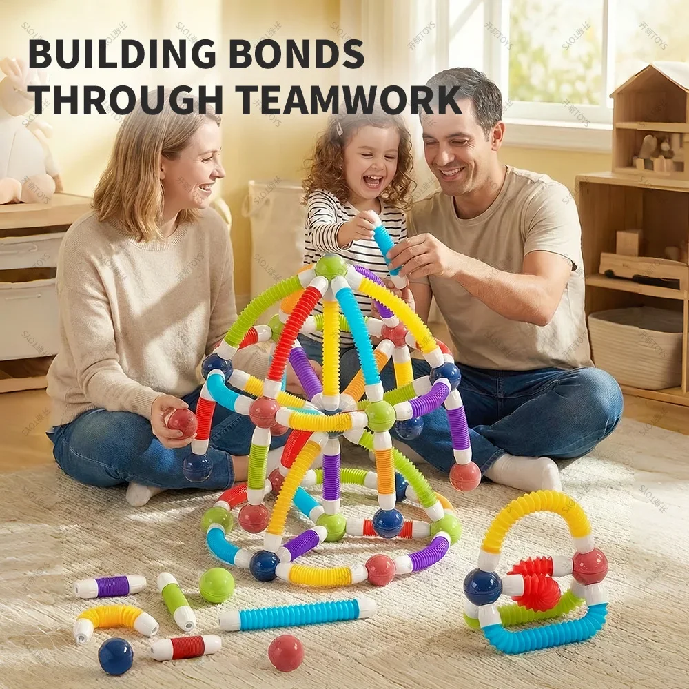 

Magnetic Stretch Tube Building Blocks, Kids DIY Creative Toy, Parent Child Interactive Birthday & Holiday Gift