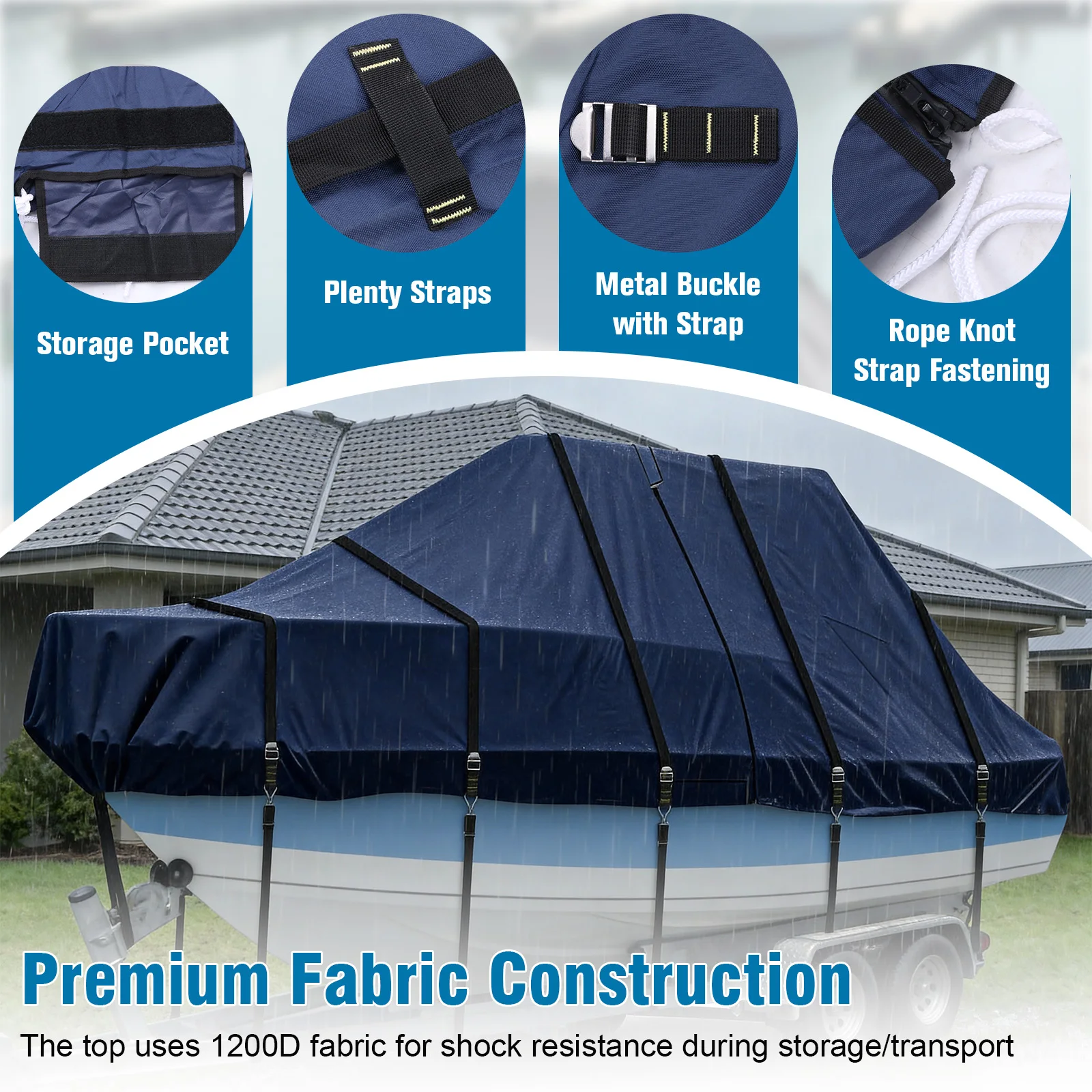 

1200D Center Console Boat Cover with Motor Covering & Adjustable Buckle Rainproof Lure Boat Sleeve -Proof For Protecting Roof