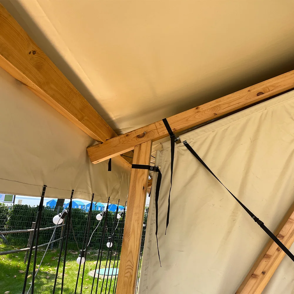 Luxury Eco-Friendly Double Layer Waterproof Fire Resistant Glamping Tent 5x9m Portable PVC Fabric Tomount Camping Restort
