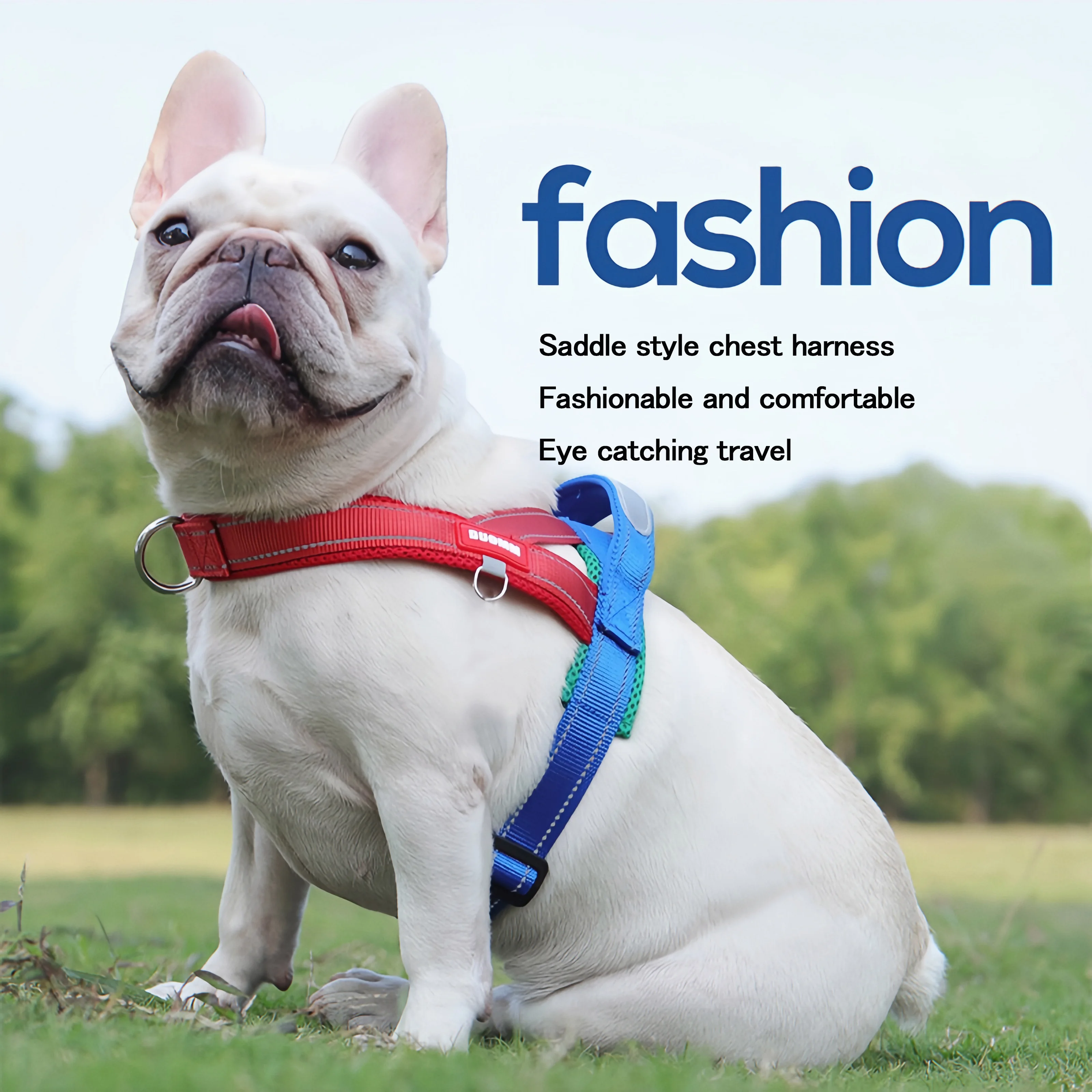 

Saddle Style Pet Harness No-Pull Padded Vest, Escape-Proof Chest Plate, Breathable Mesh for French Bulldog Harness
