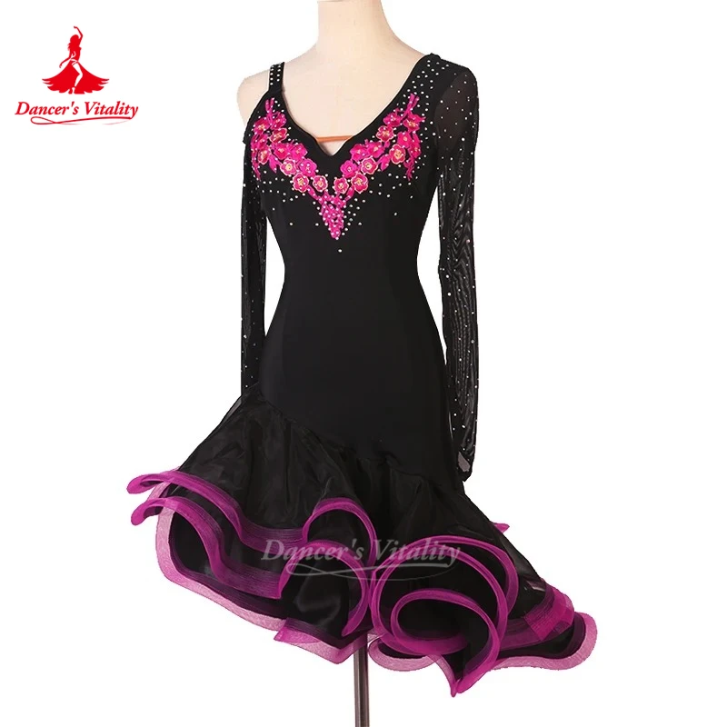 Sexy dress latin dance clothes for women latin dance Embroidery long sleeves dress girls latin dance dress Cha-cha dance dress
