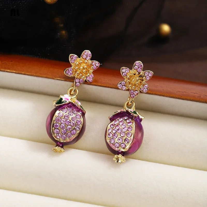 Fashion Purple Pomegranate Fruit Dangle Earrings For Women Temperament Sweet Dainty New Earring Luxury Jewelry Accessories