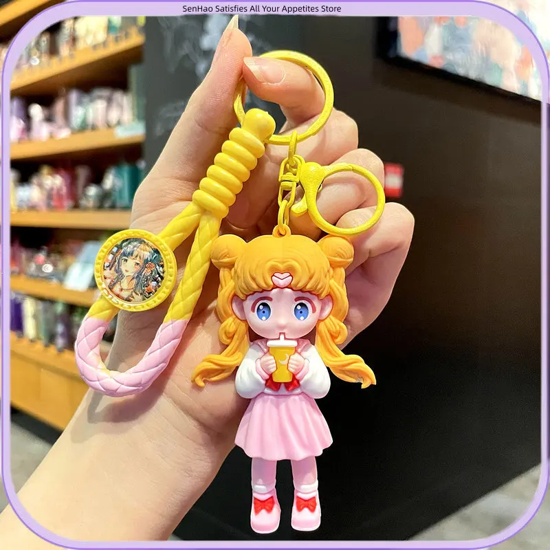 New Sailor Moon  Usagi Chibiusa Ami Silicone Key Chain Anime Kawaii Cartoon Figure Bag Charm Gift for Women Girls