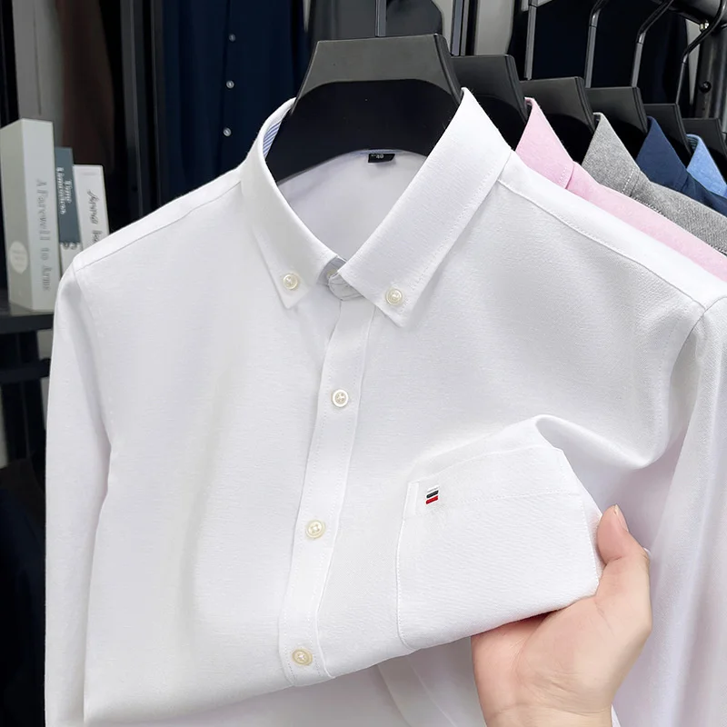 100% Cotton Oxford Men's Shirts Long Sleeves Plaid Soft Regular Fit Formal Dress Shirt Pocket Social Blouse Male Clothes S-7XL