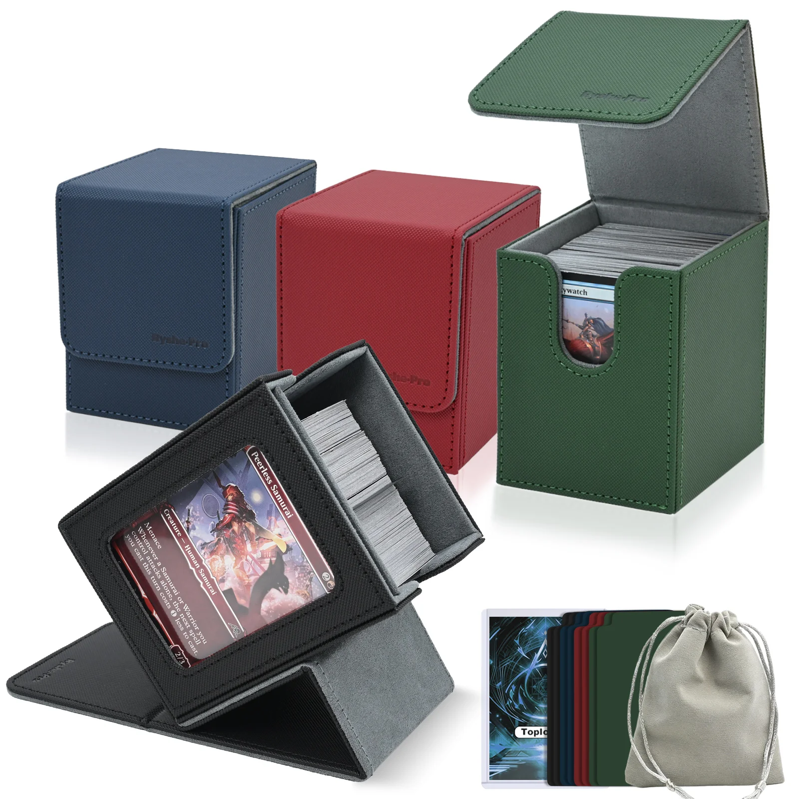 4 Pack Commander Card Deck Box 3 Opaque + 1 Window Case with Toploader Holds 400+ Magnetic Storage Box for MTG TCG Sports Cards