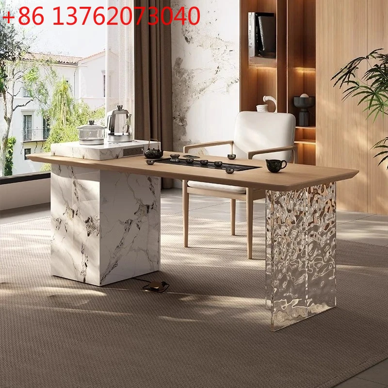 

Living room tea table Household small tea table Modern French log solid wood small balcony tea table