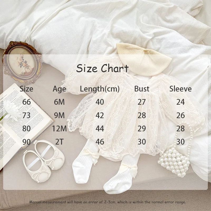 Baby Mädchen Body Herbst Prinzessin Spitze Mesh Kleinkind Strampler Kleid Einfarbig Baumwolle Säuglingskleidung Einteiler für 3M-2Y – Detail 1