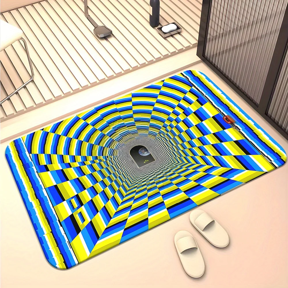 1pc 3D Optical Illusion Pattern HD Printed Door Mat, Non-Slip Bathroom Floor Mats, Microfiber Absorbent Machine Washable Polyest